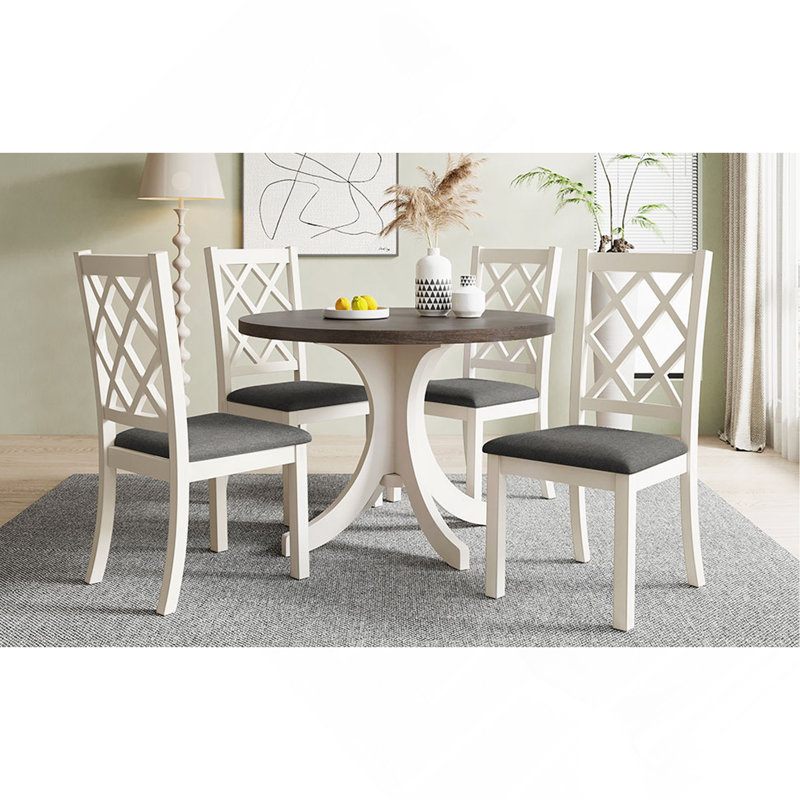Ensemble de table de salle à manger Mid-Century en bois massif 5 pièces, ensemble de tables de cuisine avec chaises rembourrées
