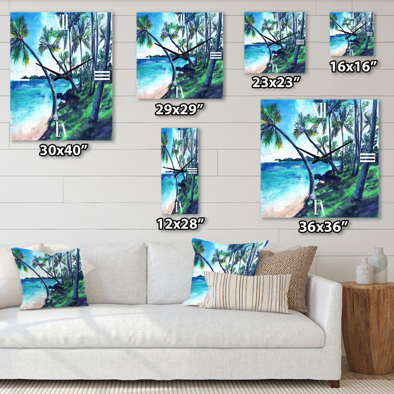 Tropical Beach in Summer Paradise - Horloge murale nautique et côtière, Grand