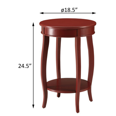 Red Round Side Table With Bottom Shelf