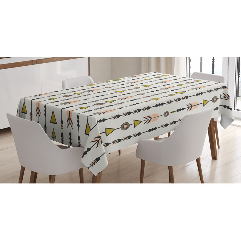 Style Arrow And Geometric Pattern In Retro Style Cultural Boho Tablecloth, 70" x 52"