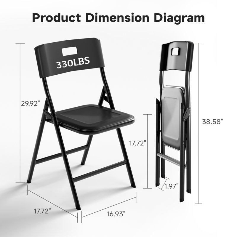 Folding Chairs, 330lbs Capacity, Heavy-Duty Commercial Stackable Plastic Foldable Chairs for Indoor, Outdoor (Black, 20 Pack)