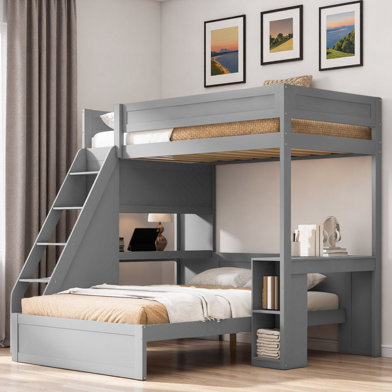 Bunk Bed With Desk And Usb, Gray