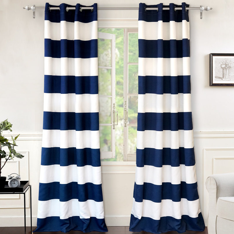 Eastcote Striped Room Darkening Grommet Curtains, Navy, 52" W x 96" L