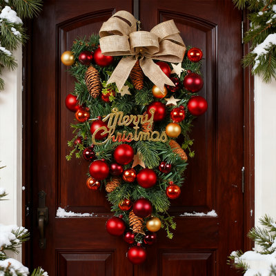 Ornement de Noël 18 pouces avec boules scintillantes et pommes de pin, paquet de 2 décorations pour arbre de Noël, porte, manteau de cheminée, décorations de couronne