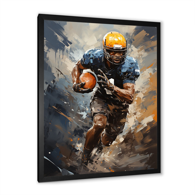 «Yellow Football Dynamic Tackles I», reproduction sur toile, Cadre photo noir, H 20 po x l 12 po x P 1 po