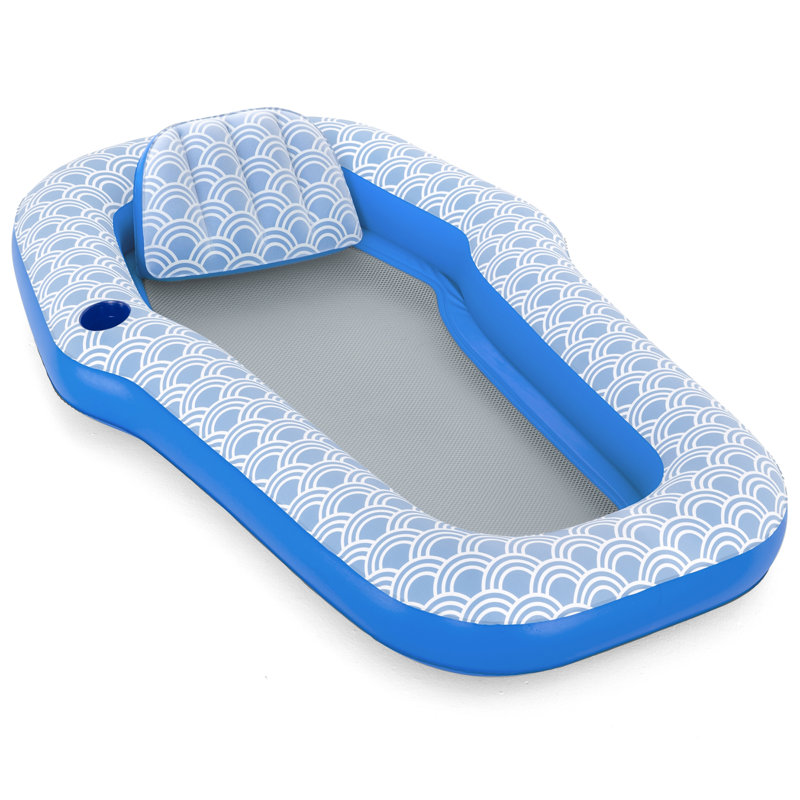 Bestway H2OGO! Méridienne Comfort Plush 70 po x 46 po - bleu et blanc, flottant à l'eau, facile à gonfler et à dégonfler