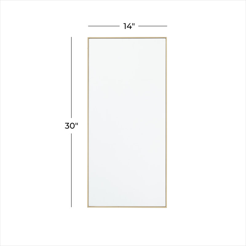 Wooden Wall Mirror with Thin Minimalistic Frame, 30" x 14", Gold