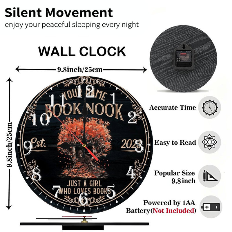 Horloge murale en bois 10 po, mouvement silencieux, à piles (piles AA non incluses), décor artistique, parfait pour les décorations