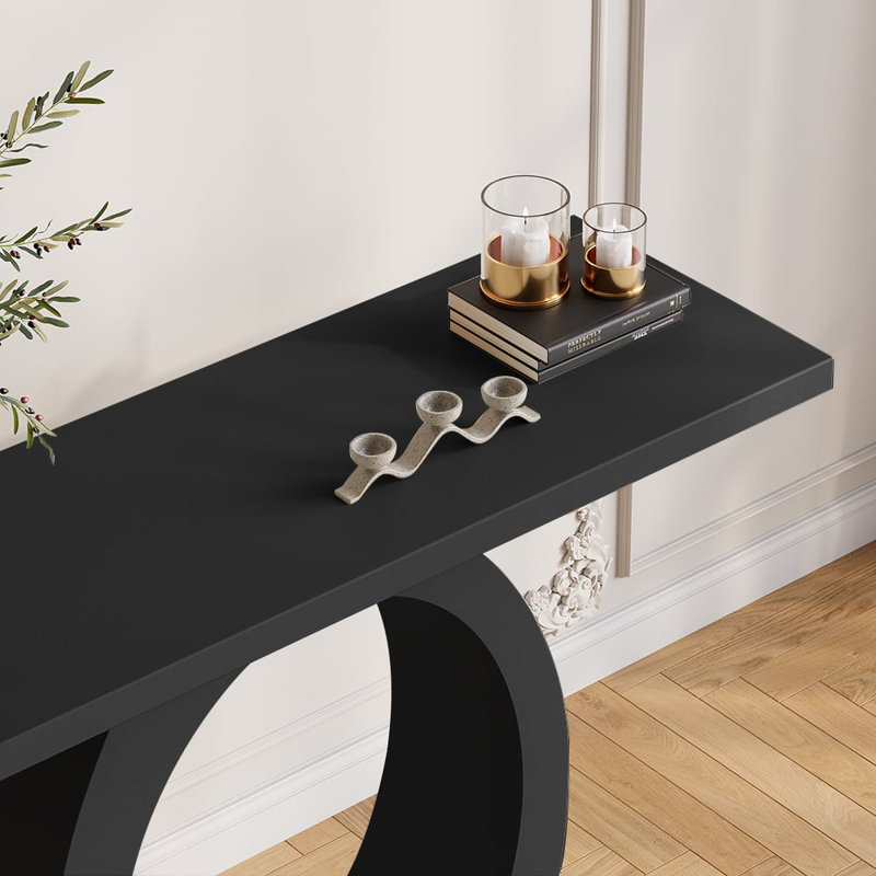 39.4" Modern Console Table With Circle Base Black Rectangular Entryway Table