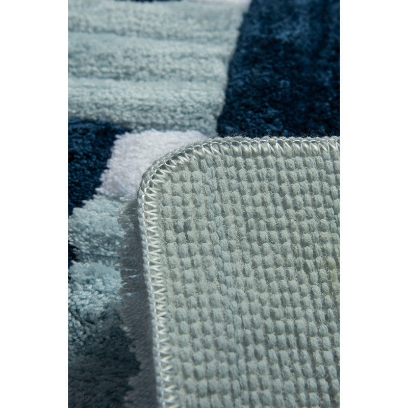 Tapis pour salle de bain Martinton, H 1,18 po x l 19,69 po x L 23,62 po, Blanc / bleu / bleu foncé