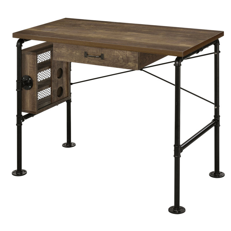 Bureau d'écriture à 1 tiroir en chêne patiné et noir