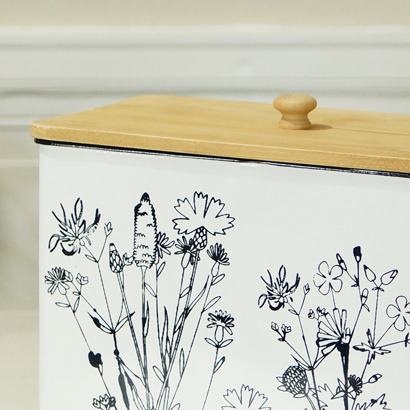 Récipient carré en métal blanc avec fleurs 13 po avec couvercle