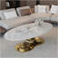 Table basse 49,2 "en faux marbre moderne avec plateau en pierre frittée, table de salon avec base en acier inoxydable
