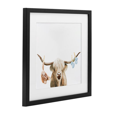 Highland Cow Baby Boy Framed Print Under Glass, Design By Ali Lynne