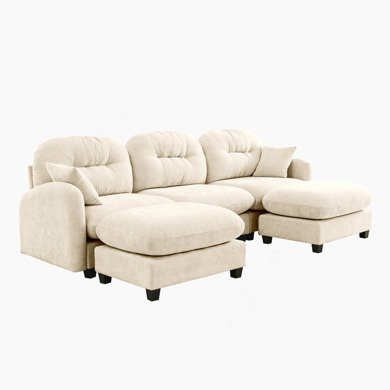 Canapé modulaire en U modulaire avec repose-pieds, tissu en chenille de qualité supérieure, 2 coussins décoratifs, mousse haute densité, dossier rembourré capitonné, facile à installer pour divers espaces