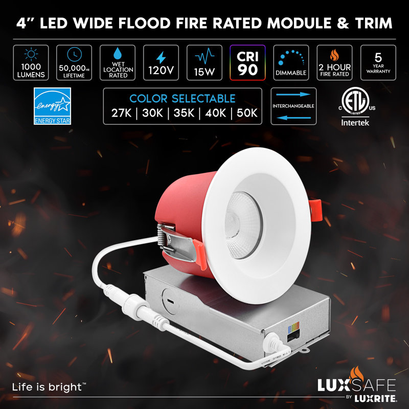 Paquet de 6 luxes 4 lumières DEL encastrées J-Box 5CCT 2700K-5000K à intensité variable, 15 W, 1000 lumens, intensité variable 60 ° C, Wet classé, ETL