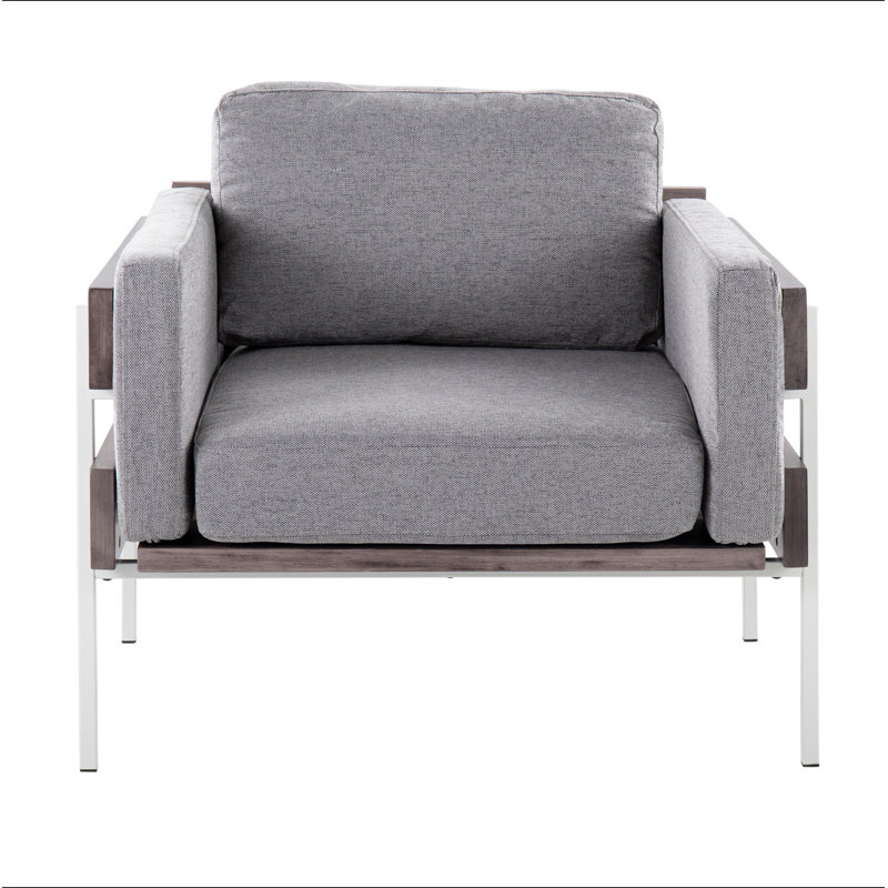 Chaise d'appoint en métal, bois et tissu, Grey Fabric, White/Taupe
