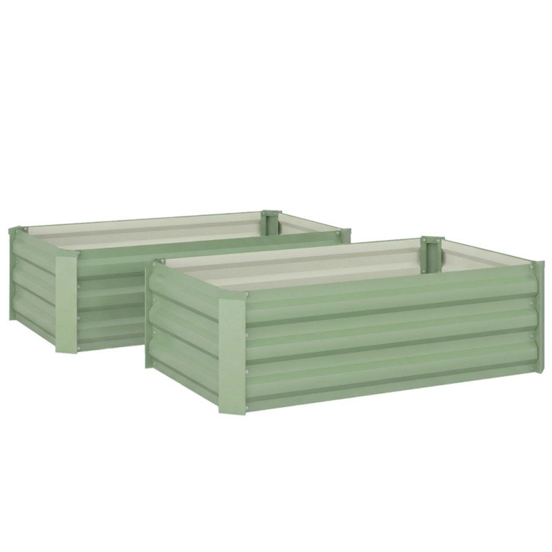 Set of 2 Steel Raised Planter Boxes, 100 x 60cm Outdoor Garden Planters, Light Green