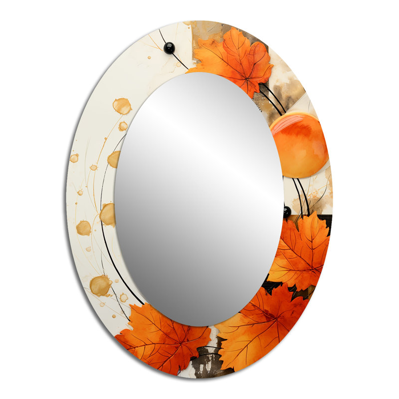 Orange And White Floral Radiance I - Large Oval Wall Mirror On Metal, 40" H x 30" W