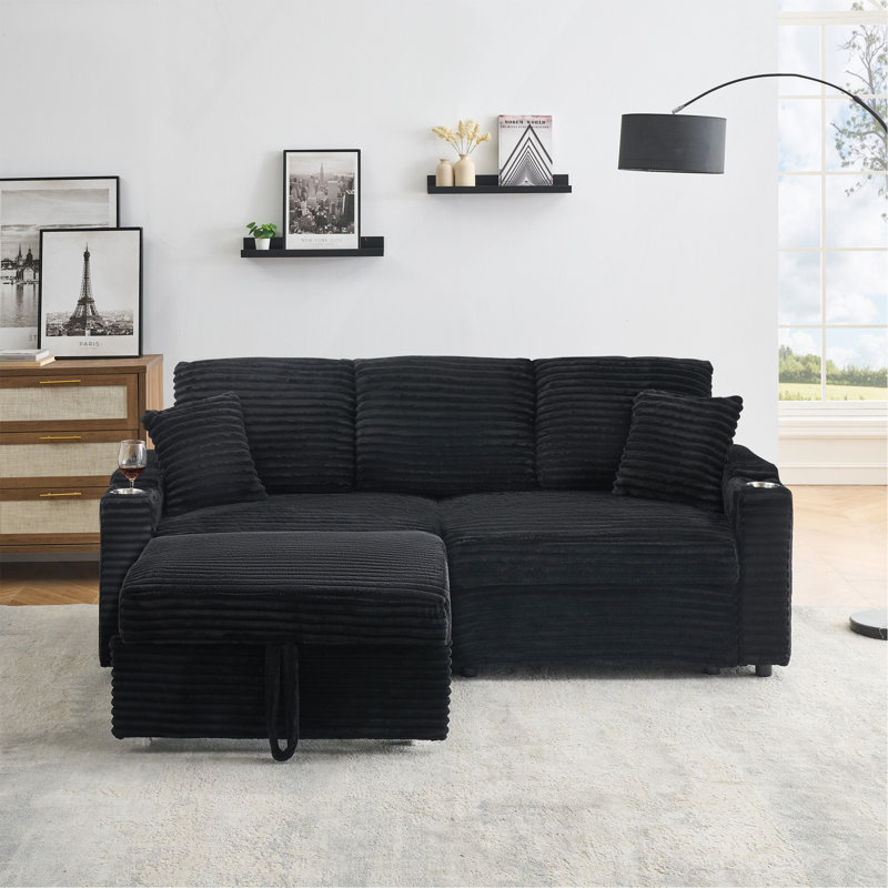 80" Corduroy Multi-Function Sofa With Hidden Reclining