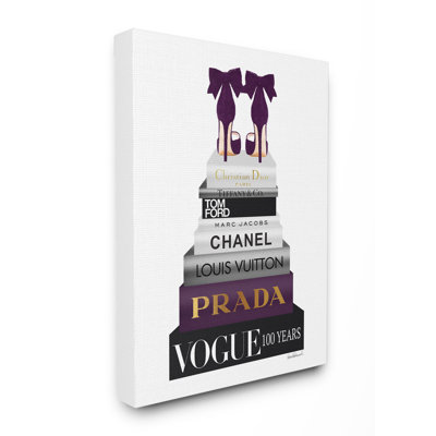" Fashion Designer Shoes Bookstack Purple Gold Watercolor "