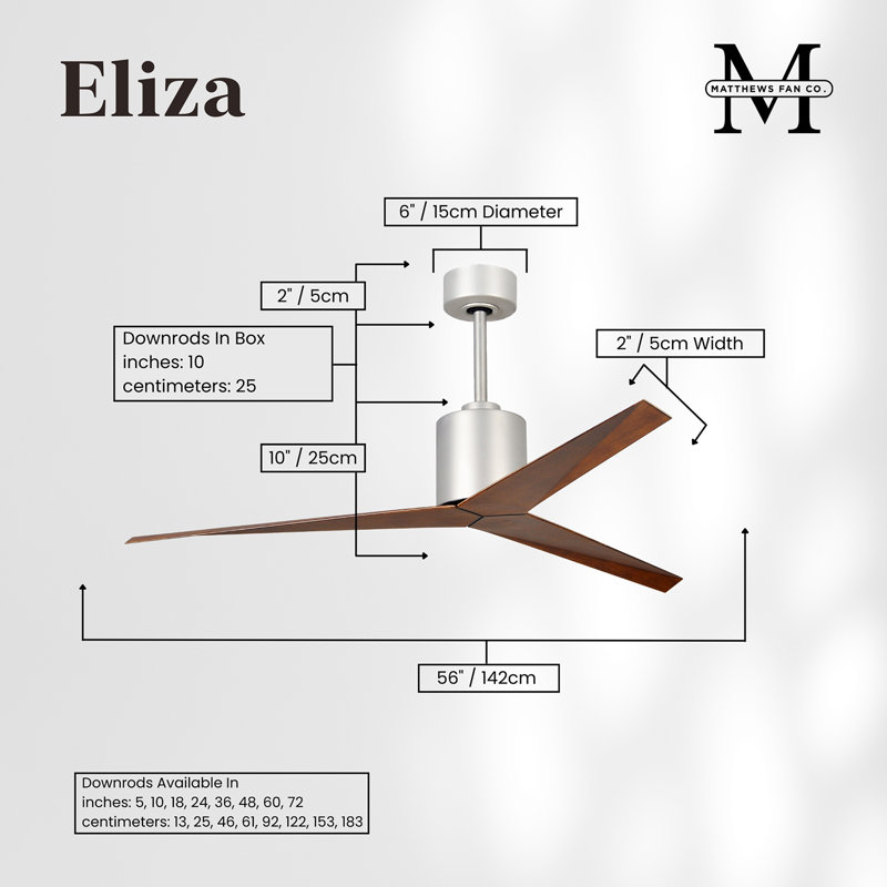Eliza Outdoor Downrod Ceiling Fan, Walnut Tone, Brushed Nickel