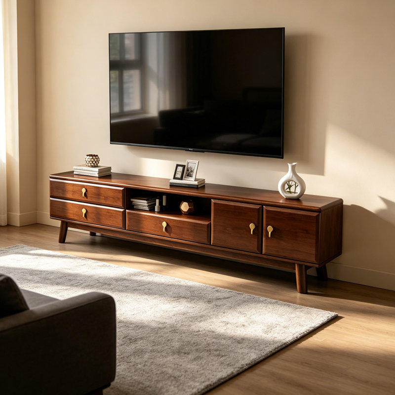 Meuble télé simple et pratique en bois, Nut-Brown