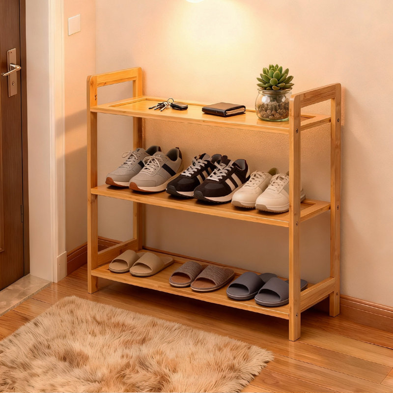 3-Tier Bamboo Shoe Rack Natural Wood Color 26.8 Inch