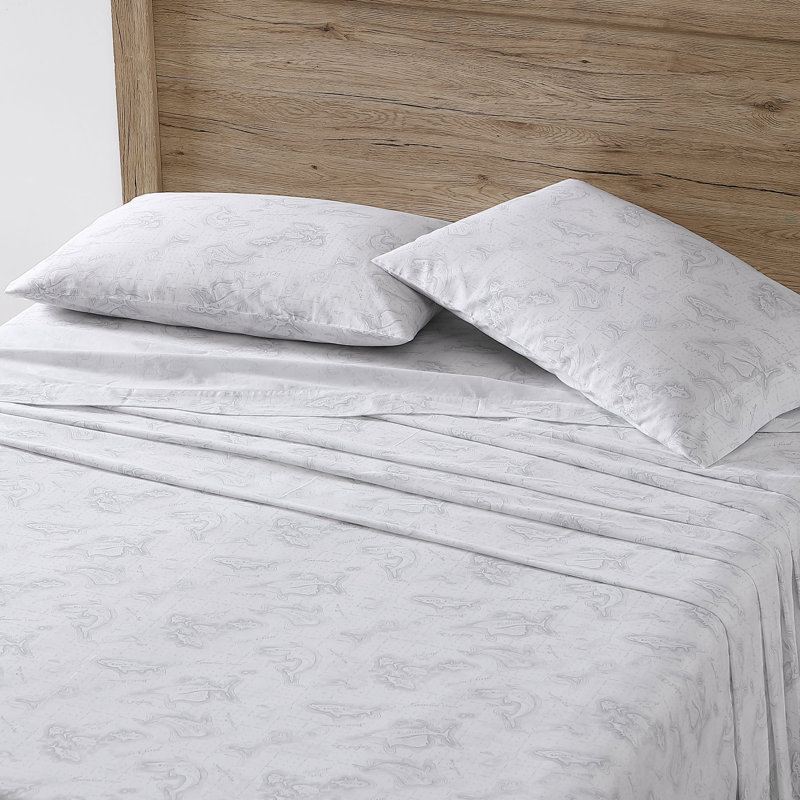 Shasta Lake Cotton Percale Standard Sheet Set, Full Sheet Set with 2 Pillowcases, Fish Atol