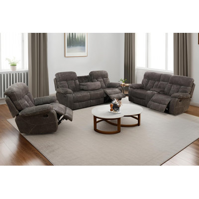 Tammi 3 - Piece Premium Fabric Manual Reclining Living Room Sofa Set