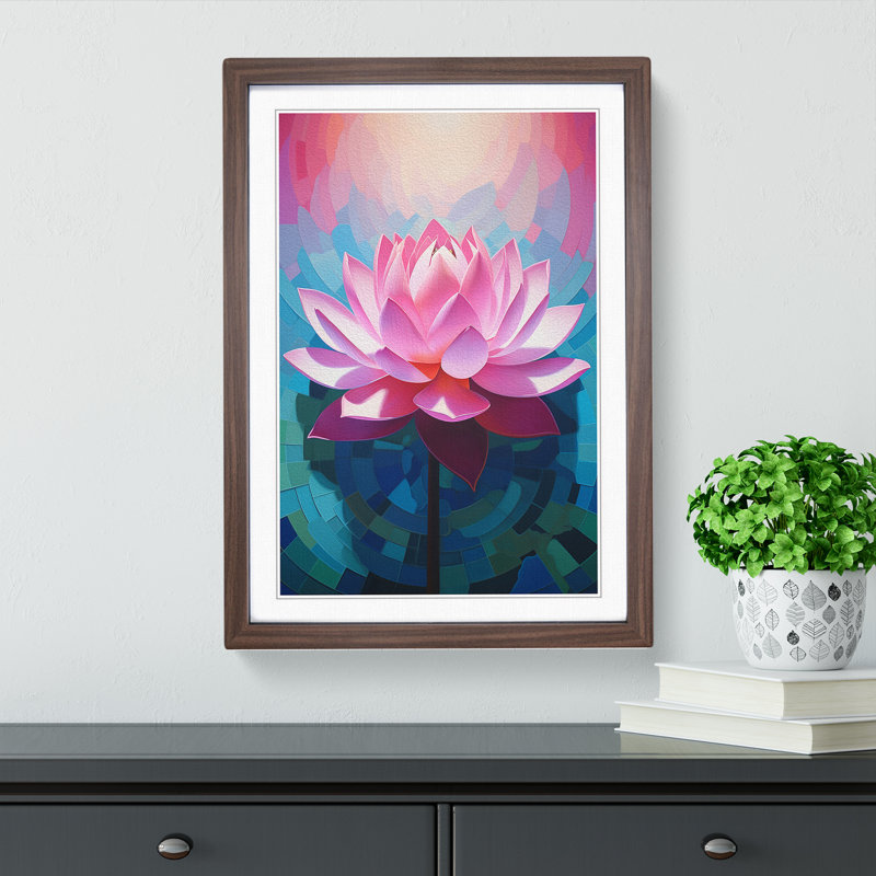 Lotus Flower Hard Edge Painting No.2 - Framed Print, 34cm H x 25cm W x 2cm D, Walnut Framed