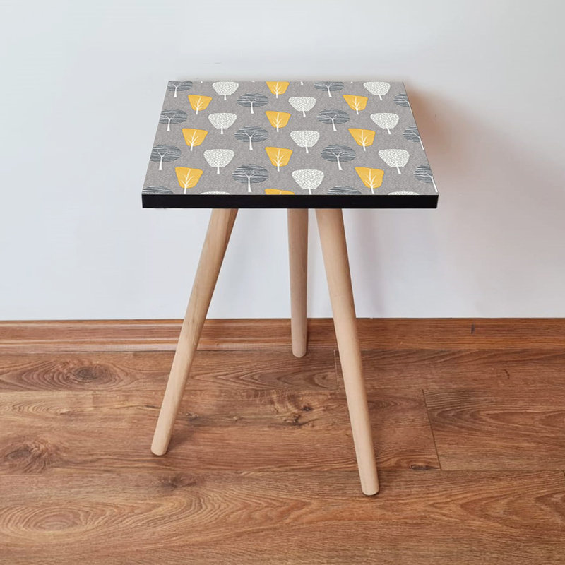Table d'appoint moderne scandinave avec pieds en bois de hêtre, gris et blanc / noir et jaune, 13,8 po x 16,5 po x 13,8 po | 100% panneau de fibres à densité moyenne, épaisseur: 0,7 pouce | Parfait pour le salon et la chambre à coucher, élégant et fonctionnel