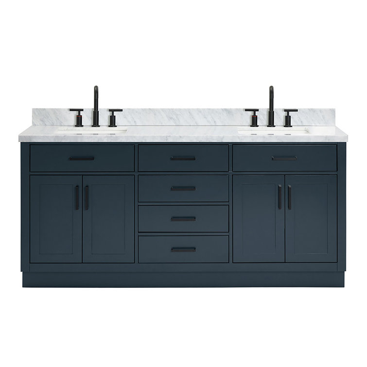 Tidworth 72'' Solid Wood Double Bathroom Vanity with 1.5'' Carrara Marble Top, Rectangular Sinks