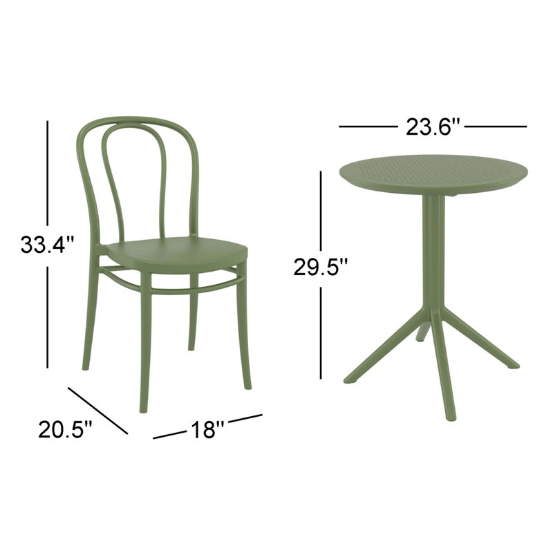 Ensemble bistro pour 2 personnes avec chaises empilables 24 po Farrah, Vert olive