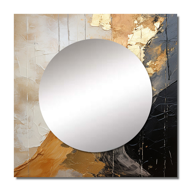 Lubna - miroir mural carré en forme de spirale abstraite en chrome et noir, 23 po x 23 po