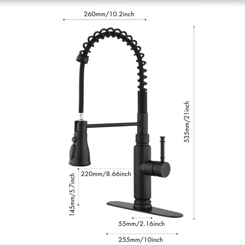 Casa Eclat Pull Down Kitchen Faucet, Matte Black