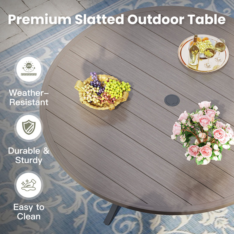 60" Round Patio Dining Table, Brush Wood Gray