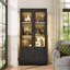 67" Display Cabinet with Glass Door, 4-Tier Curio Cabinet with 3 Color Lights, Black