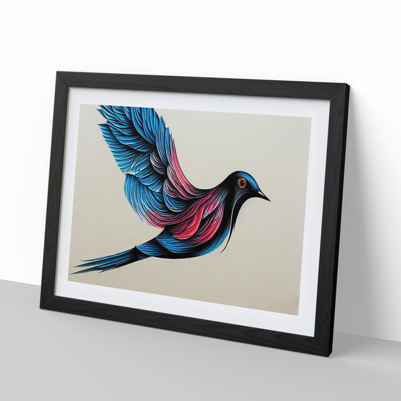 Luxurious Dove Bird Abstract - Single Picture Frame Print, Black, 46cm H x 64cm W x 2cm D