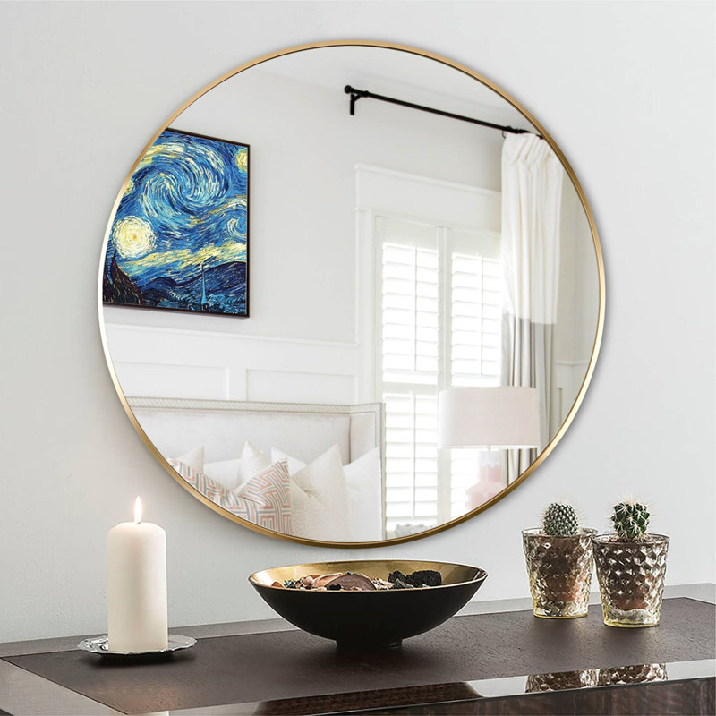 Miroir rond en aluminium pour hommes, Or, 30 po x 30 po
