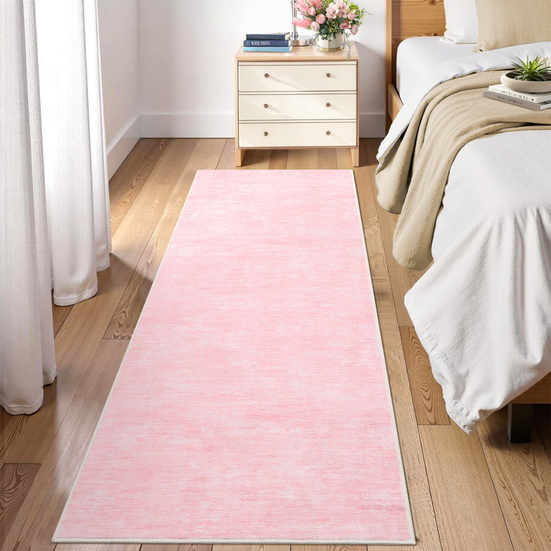 Washable Solid Color Textured Thin Indoor Rug, Low Pile Area Rug with Soft Surface, Non Slip Backing, Easy Clean Design for Living Room, Bedroom, Dorm, Home Office