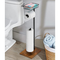 SunnyPoint Free Standing Toilet Paper Holder Stand with Reserve; Brush Nickel, Size: 25.98 x 7.00 x 6.42, Silver