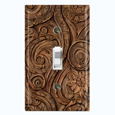 Metal Light Switch Plate Outlet Cover (Brown Wood Pattern Tree Bark Print - Single Toggle)
