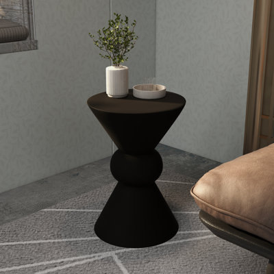 Jillayne 13" Wide Round Fiberstone Hourglass Side Table – Geometric Accent Table with Center Sphere for Living Room or Patio