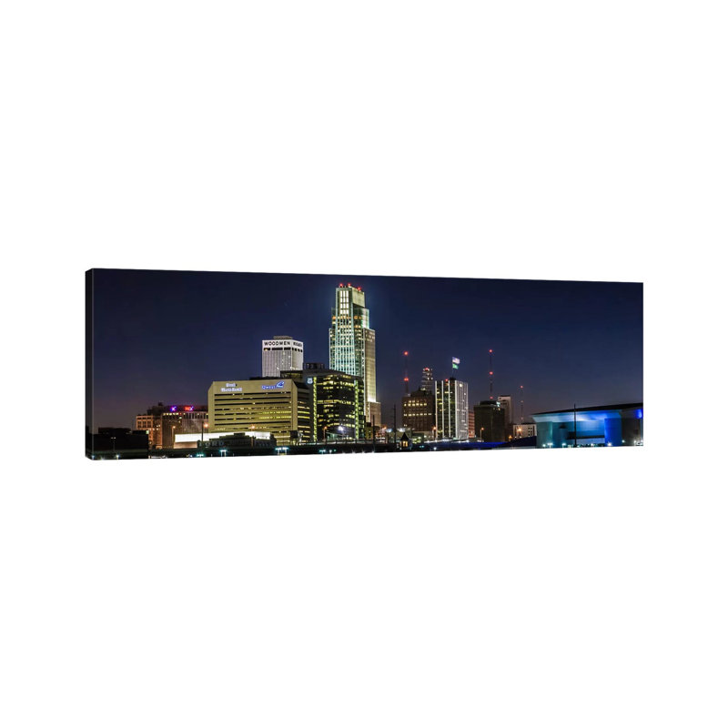Omaha Panoramic Skyline Cityscape (Night) by Unknown Artist - Wrapped Canvas Panoramic Gallery-Wrapped Canvas Giclée
