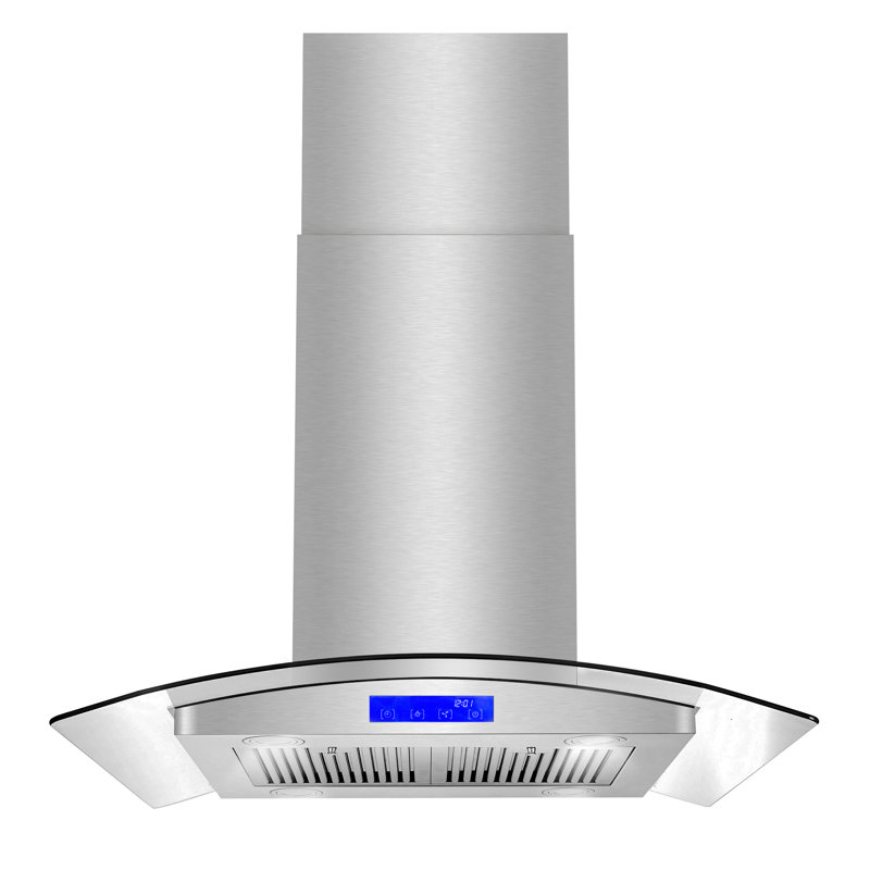 Cosmo 30 in. Lumin Collection Ducted Island Range Hood, Soft Touch Controls, Permanent Filters, LED Lights, Stainless Steel 668ICS Series 