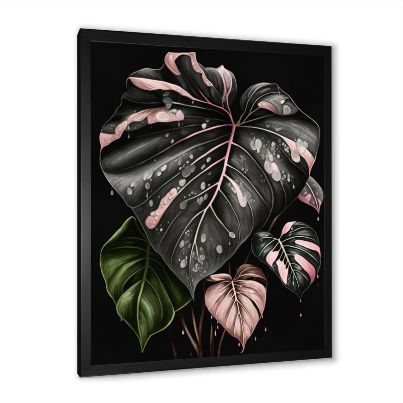 «Rose and White Philodendron Leaf I», reproduction sur toile, L 12 po x H 20 po, Impression noire sur toile encadrée