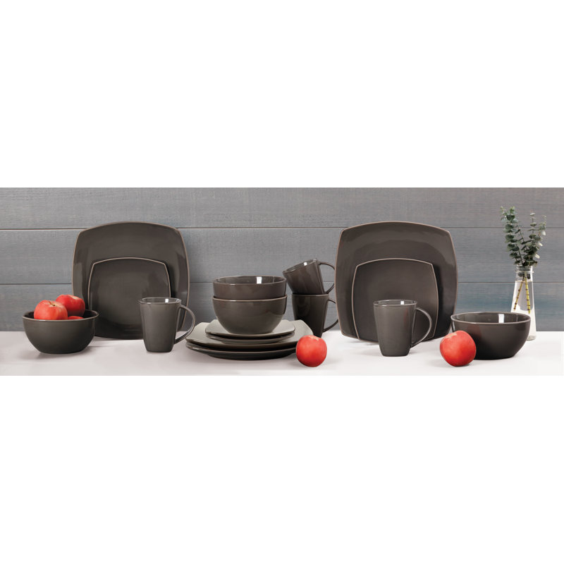 Gray Porcelain Square 16-Piece Dinnerware Set