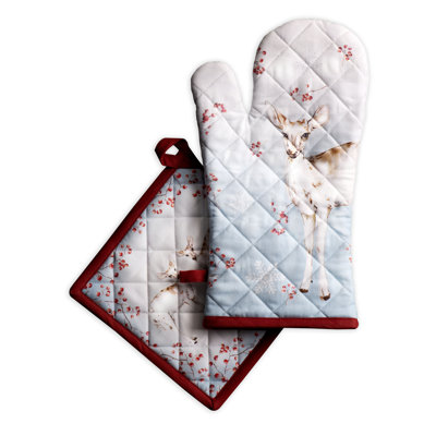 Gant de cuisine + manique 100 % coton Forêt de contes de fées Maison d'Hermine - 7,5 po x 13 po et 8 po x 8 po
