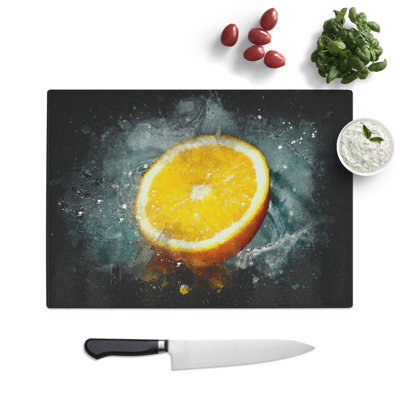 Sliced Orange Fruit Paint Splash Chopping Board